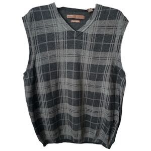 SALE! Perry Ellis Hand Printed Gray Plaid Cotton Blend Knit Vest XL